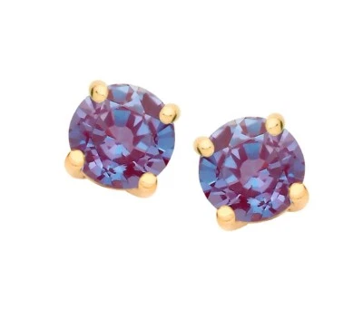 9ct Yellow Gold Alexandrite Round Solitaire Stud Earrings - June Birthstone - Image 1 of 4