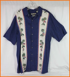 Herren Batic Bay 100% Rayon Hawaiihemd - blau - US Flaggen und Palmen - LT - Bild 1 von 3