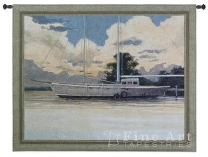 Awaiting Sail Nautical Wall Tapestry Boats Pic Seascape 53"x44" - Picture 1 of 1