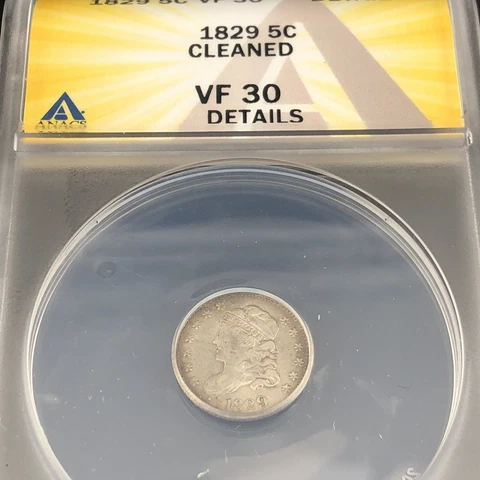 1829 Capped Bust Dime ANACS VF30 Details - Cleaned Cover