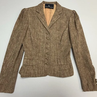 Ralph Lauren Blazer Sport пальто женщин 6 100% шелк винтажный 70-х Herringbone США - Изображение 1 из 4