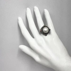 Sterling & 18K Gold Pearl Gemstone Ring by SL ID 12 Grams Art To Wear Size 8 - Picture 1 of 11