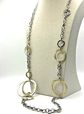 Collar de cadena larga con círculos enchapados en rodio liso dorado texturizado Premier Designs Foto 1 de 4