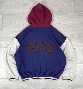 Felpa con cappuccio Nike vintage anni 80 grande logo quarto zip a sacco taglia L uomo - Foto 1 di 13