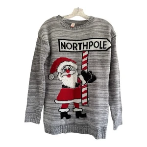 SANTA NORTH POLE (No Boundaries) Women’s Gray Christmas Holiday Sweater (MEDIUM) - Picture 1 of 10