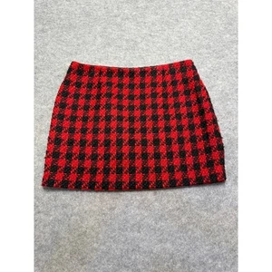 Boston Proper Holiday Plaid Mini Skirt red black wool blend Size 12 Festive - Picture 1 of 8