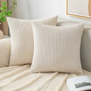 Throw Pillow Covers Corduroy Decorative Soft Striped Square Cushion Covers Sp... - Picture 1 of 6