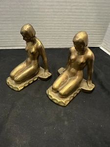 Antique Metal Art Deco Kneeling Nude Lady Figurine Bookends Please Read - Picture 1 of 6