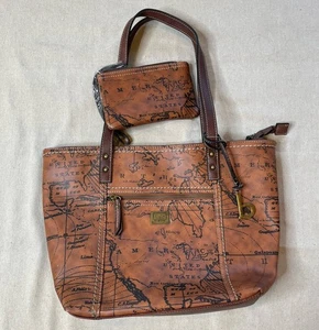 Cartera BOC Estampado Viaje Born Concept Mapa Atlas Bolso Cartera con Bolsa + Dije de Latón - Imagen 1 de 13