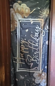 NEW Black Gold Happy Birthday Door Banner Backdrop Decoration Photo Grommet - Picture 1 of 8