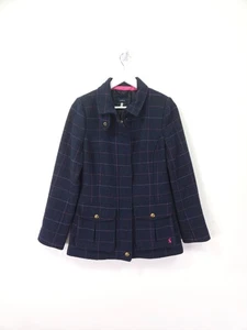 Chaqueta Joules Talla 10 Azul Marino Cuadros Mezcla de Lana Abrigo de Campo Country Preppy - Imagen 1 de 14