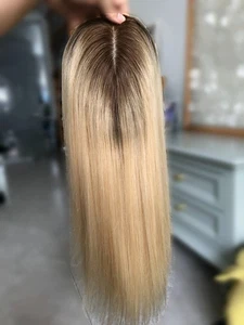 16" 5x6" Silk Base Rooted Mixed Blonde European Virgin Human Hair Toppers - Picture 1 of 12
