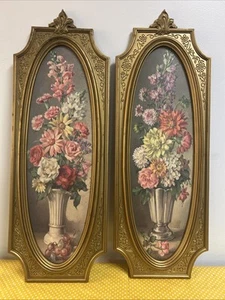 Vintage Gold SYROCO Cecil Rubio Floral Hanging Wall Decor Pictures 8”x21” Lot 2 - Picture 1 of 20