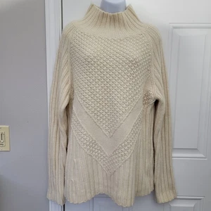 Banana Republic Wolle Alpaka Mischung Elfenbein Stehkragen Zopfmuster Pullover Größe XL - Bild 1 von 9