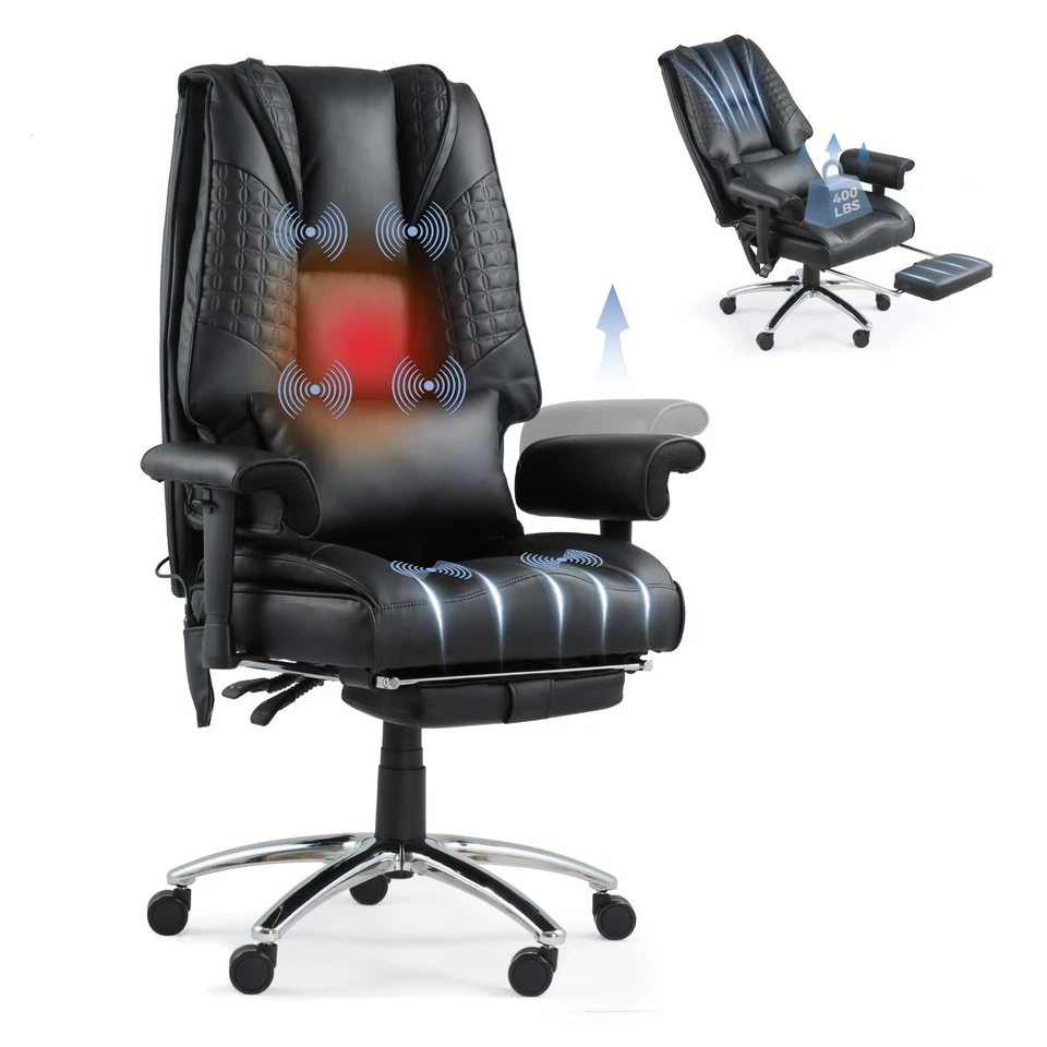 YSLISSEY Big and Tall Office Chair with 6 Point Massage & Heating, Reclining Office Chair