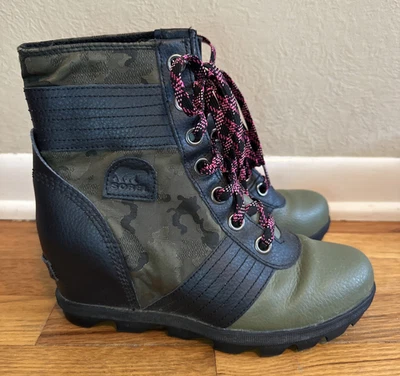 Sorel Lexie 坡跟迷彩冬季雪地系带靴女式 5 欧码 37 — 第 1/4 张图片