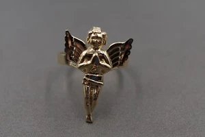 10K Solid Yellow Gold 0.9" Diamond Cut Praying Angel Band Ring. Size 7 Men Women - Imagen 1 de 9