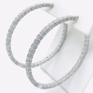 18k White Gold 3.30 Carat Diamond H-I / I1 I2 Pierced Hoop Earrings - Picture 1 of 12