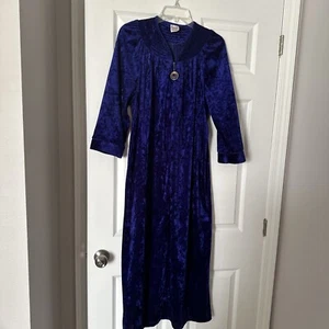 Vintage Accappatoio casa salotto Granada blu royal velluto schiacciato zip davanti taglia S - Foto 1 di 6