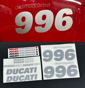 DUCATI 996 996S fairing tank stickers decals kit set silver metallic oem size - Afbeelding 1 van 7