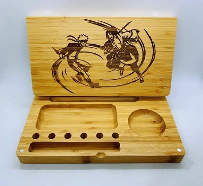 Naruto y Sasuke Grabado Láser Bambú Alta Calidad Bandeja Rodante Regalo Navidad Foto 1 de 4