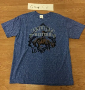 Wrangler® Men's Short Sleeve American Western Front Graphic Blue T-Shirt MQ7681B - Picture 1 of 2