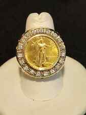 2Ct Round Cut Lab Created Diamond 14K Yellow Gold Plated Men's Liberty Coin Ring