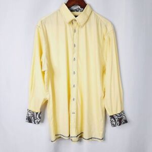 Georg Roth Mens Paisley Flip Cuff Solid Yellow Long Sleeve Shirt Size XXL