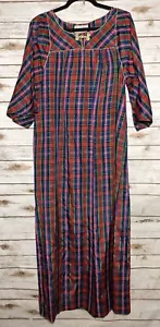 Abito vestito vintage Joseph Magnin abito caftano Mumu a quadri metallizzato L Tom Bezduda - Foto 1 di 12