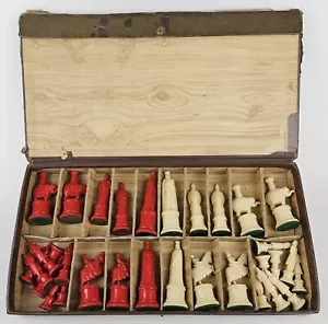 Set scacchi 32 pezzi replica figure XI secolo rosso e avorio Kingsway fiorentino - Foto 1 di 15