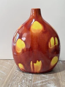 Keramik Tropfglasur Vase leuchtend rot orange gelb 5" x 6" - Bild 1 von 16