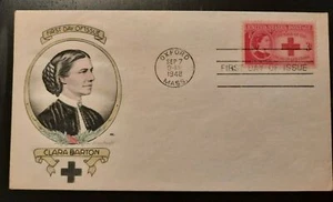 1948 FDC Clara Barton American Red Cross Cachet Cover Oxford Massachusetts - Picture 1 of 2