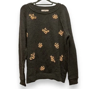 LOFT Beaded Sweater Crewneck Gray Pink Women’s Size XL - Picture 1 of 4