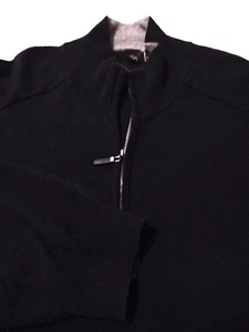 SAKS FIFTH AVENUE Men's MOCK Neck 1/4 ZIP 100% CASHMERE XL Black Sweater - Picture 1 of 5