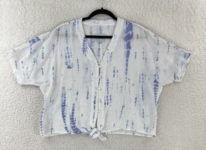 Rails White Tie Dye Button-Front Crop Shirt Womens Linen Blend Size Small - Picture 1 of 13