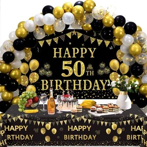 Trgowaul 50th Birthday Decorations for Men Women - Black Gold Happy 50th Birt... - Picture 1 of 7