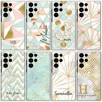 Personalised Initial Phone Case Samsung S22/S21/S20 Pink Grey Marble Hard Cover Foto 1 de 4