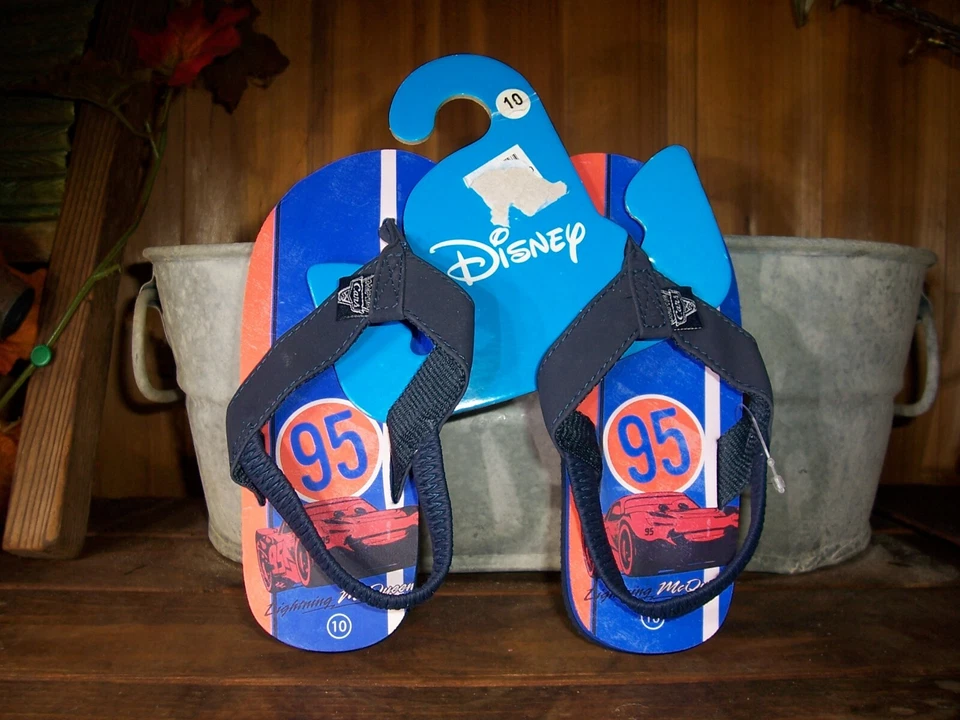 DISNEY CARS BOYS TODDLER FLIP FLOPS SIZE 12 BLUE ORANGE SUMMER BEACH SHOES NEW - Image 1 of 1