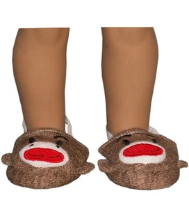 Brown Sock Monkey Slippers Shoes fit 18" American Girl Size Doll - Picture 1 of 4