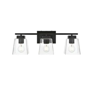 Wall Sconce Light Fixture Black Bathroom Bedroom or Dining Room Glass Shades 23" - Picture 1 of 7