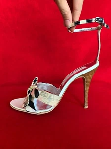 Christian Lacroix Beige Black White Pattern Print Strappy Heel Sandals Size 40 - Picture 1 of 12