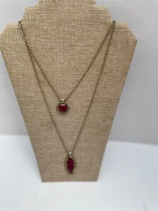 Jessica Simpson Necklace Gold  Tone Double Chain Wine Red &  Rhinestones  DJ223 - Picture 1 of 6
