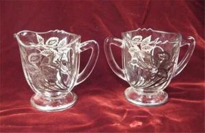 Silver Overlay Creamer & Sugar Daffodils Elegant Glass Footed Clear Vintage (O) - Picture 1 of 8