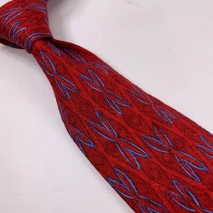 Robert Talbott klassische Herrenkrawatte rot blau geometrisch 100 % Seide 3 3/4" B x 57" L - Bild 1 von 6