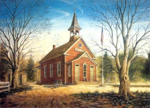 One Room Country School Class Bell Teacher Outhouse Halloween SIGNED by Souders - Picture 1 of 1