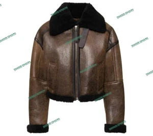 Womens B3 RAF Aviator Bomber Flying Real Sheepskin Shearling Leather Jacket Coat - Picture 1 of 10