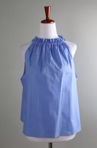 PINKO Italy NWT $179 Solid Blue Tale Bow Tie Back Ruffle Halter Top Size 44 US 8 - Picture 1 of 7