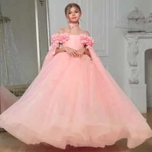 Formal Bridemaid Girls Evening Elegant Tulle Princess Wedding Party Dresses Prom - Picture 1 of 29