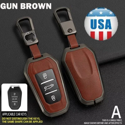 Gun-Brown Leather Key Fob Cover Case Shell For Peugeot 2008 3008 4008 5008 508 Foto 1 de 4