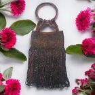 Antique 1920s Flapper Beaded Purse Bronze Brown With Lucite Handles